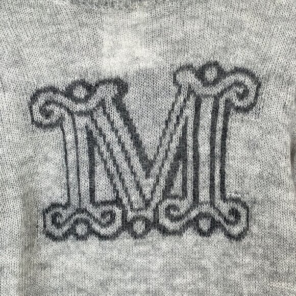 Max Mara Womens Gray Wool & Angora Blend Sweater With Black M Embroidery - Picture 4 of 8